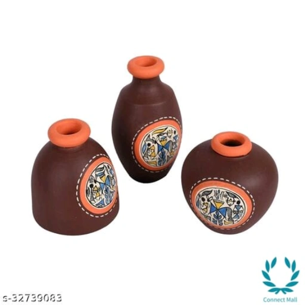 Vase Earthen Miniatures Brown Warli (So3) 2.6/3/2.4 Material: Handicraft Pack: Pack of 3